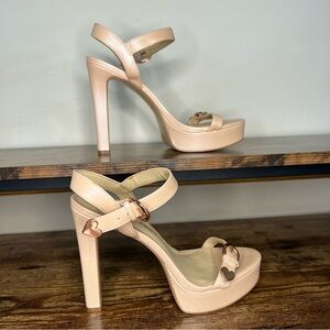 Katy Perry Noelle Platform 5" heels Open Toe Ankle Strap Pale‎ Pink Women's 8
